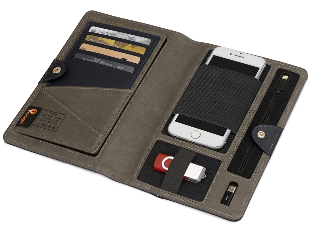 Органайзер с зарядным устройством Wanderer, 4000 mAh, темно-синий