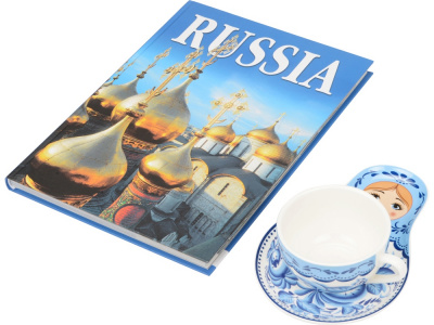 Набор Моя Россия: чайно-кофейная пара Матрешка, гжель и книга Россия на англ. языке