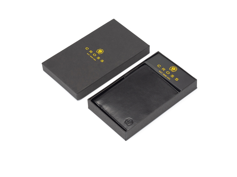 Бумажник для документов Cross Classics Black, с ручкой Cross, кожа наппа, гладкая, черный