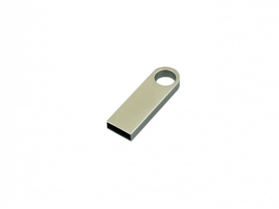 USB-флешка на 64 ГБ с мини чипом, компактный дизайн с круглым отверстием., серебро