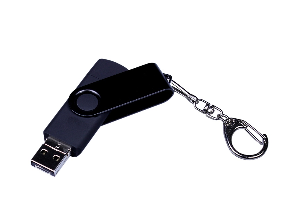 USB-флешка на 32 Гб 3 в 1 поворотный механизм, c двумя дополнительными разъемами MicroUSB и TypeC C с одноцветным металлическим клипом, черный